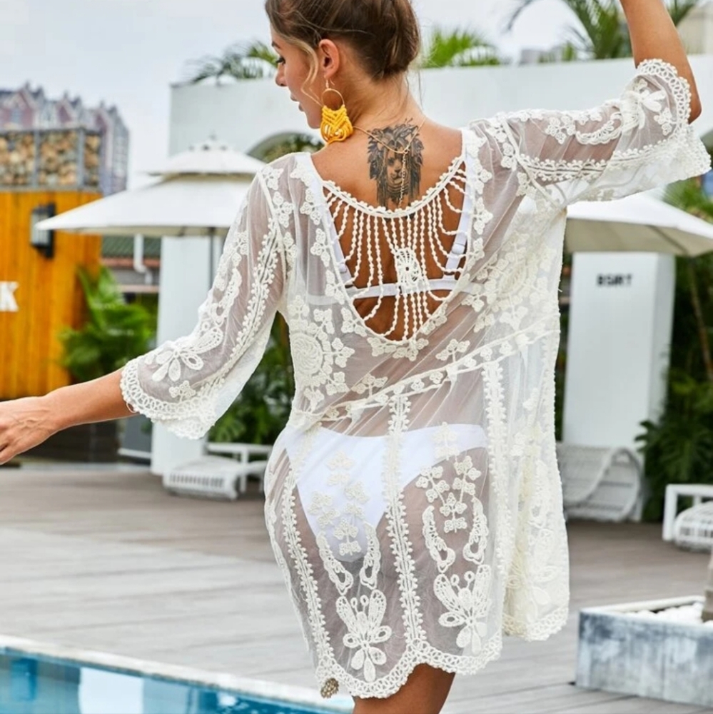 NWT Pattern Cut Out Embroidered Cover Up